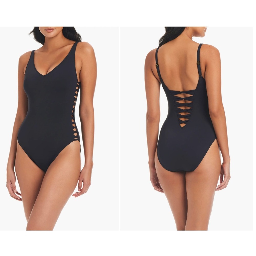 Bleu Rod Beattie Kore Cutout One Piece Swimsuit Black Sz 6 NWT